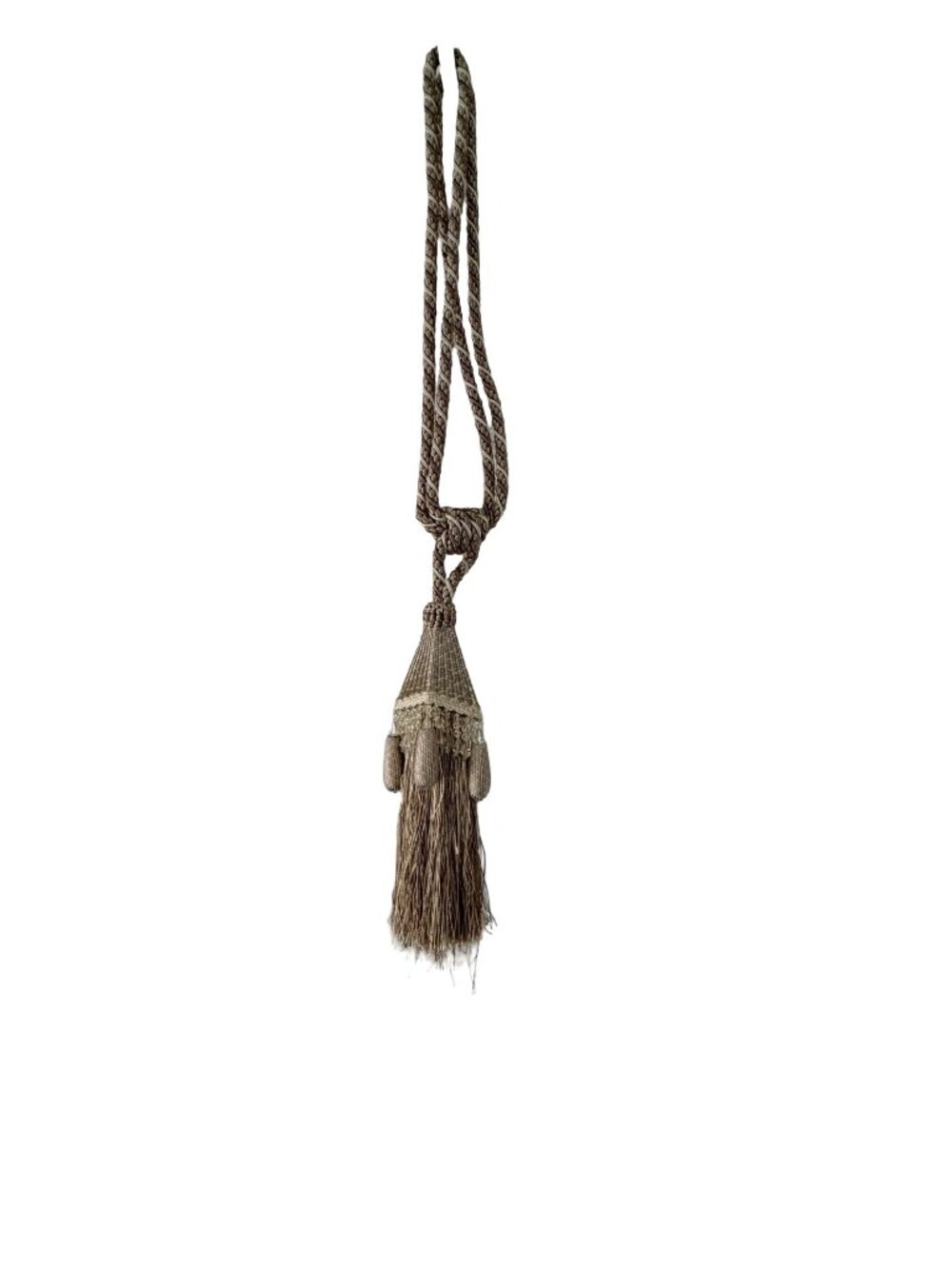 Decorative Beaded Curtain Tieback 26 Inch Taupe Champagne Tassel Drapery Holdbac
